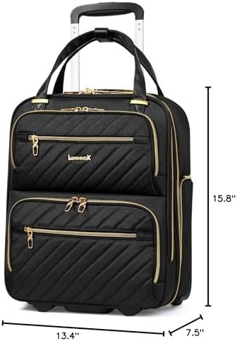 LUGGEX Underseat Carry On Luggage with Wheels, Stylish Lightweight Under Seat Luggage, Soft Sided Personal Item Suitcase for Short Trip (Black, 16 Inch) - Image 10