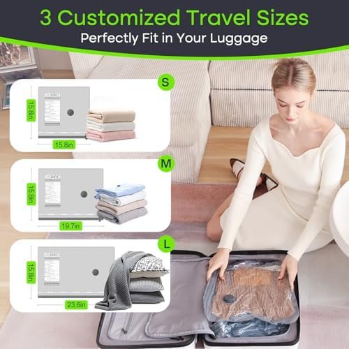 Travel Vacuum Storage Bags with USB Electric Pump, 15 Pack Compression Travel Packing Bags for Luggage and Suitcase, Carry-on Size Space Saver for Clothes and Clothing - Image 3