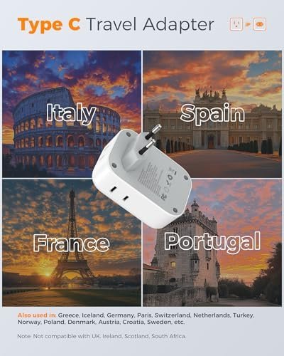 TESSAN European Travel Plug Adapter USB C 3 Pack, US to Europe Plug Adaptor with 4 AC Outlets 3 USB Charging Ports, Type C Power Adapter for USA to EU Euro Spain France Iceland Italy Germany Greece - Image 2