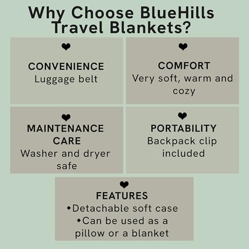 BlueHills 2-Pack Premium Soft Travel Blanket Pillow Airplane Blanket in Soft Bag Pillowcase with Hand Luggage Belt and Backpack Clip, Compact Pack Large Blankets for Any Travel (Grey Gray T013) - Image 5