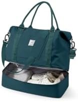 Spirit Travel Duffel Bag - 18x14x8 Inches Weekender Overnight Bag with Shoes Compartment, Trolley Sleeve, Carry On for Airplanes, Gym Tote - Dark Blue