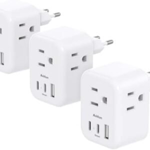 3 Pack European Travel Plug Adapter, Addtam US to Europe Plug Adapter with 3 Outlets 3 USB Charger (2 USB C Port), Type C Power Adaptor to Italy Spain France Portugal Iceland