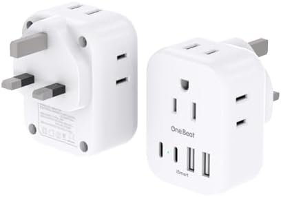 2 Pack PD 20W US to UK Ireland Travel Plug Adapter, Type G Power Adapter with 4 AC Outlets and 4 USB Ports (2 USB C), Travel Essentials for USA to Dubai Scotland British London England Hong Kong Irish