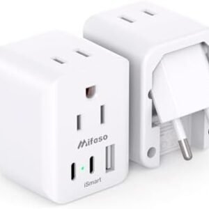 European Travel Plug Adapter, 2 Pack Foldable International Power Plug Adapter with 2 AC Outlets 3 USB Charging Ports(2 USB C), Travel Essentials