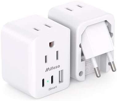 European Travel Plug Adapter, 2 Pack Foldable International Power Plug Adapter with 2 AC Outlets 3 USB Charging Ports(2 USB C), Travel Essentials