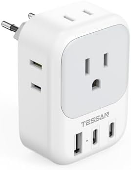 TESSAN European Travel Plug Adapter, Type C Power Adaptor with 4 AC Outlets 3 USB Ports (2 USB C), Europe Outlet Adapter for USA to EU Euro International Italy Iceland Spain France Greece Germany