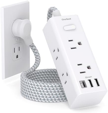 Power Strip Surge Protector - One Beat 6 Widely Outlets with 3 USB Ports (1 USB C), 5 Ft Extension Cord Flat Plug, Wall Mount Outlet Extender Small Power Strip for Travel Home Office College Dorm Room