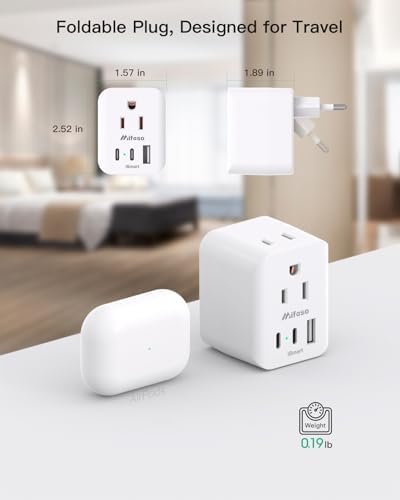 European Travel Plug Adapter, 2 Pack Foldable International Power Plug Adapter with 2 AC Outlets 3 USB Charging Ports(2 USB C), Travel Essentials - Image 3