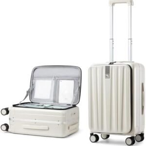 Hanke 20 Inch Carry On Luggage with Wheels PC Hard Shell Suitcase Top Opening Aluminum Frame Travel Luggage Suitcases for Woman Men Gifts.(Ivory White)
