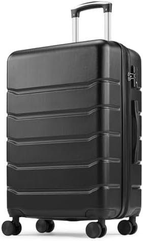 Sweetcrispy Carry on Luggage, Hard Shell ABS, Double Spinner Wheels Lightweight Suitcase TSA Lock, Natural Black, 28 Inch