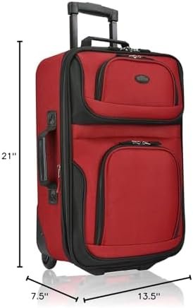 U.S. Traveler Lightweight Rolling 20" Carry On Luggage Softside Suitcase, Red, 2 Wheel-1 Piece - Image 8