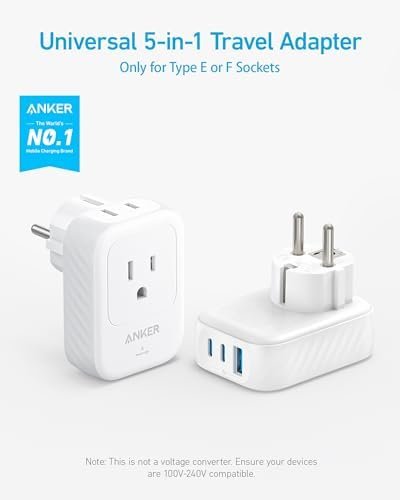 Anker European Travel Plug Adapter, 15W USB-C & 2 AC Outlets, Fits Type E/F Sockets, Compact for iPhone, iPad & More (Not Compatible with Type L/G Sockets) - Image 2
