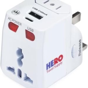 Hero Universal Travel Adapter (USB-C & 1 USB-A Port) Power Plug for US Europe France UK Ireland Thailand NZ Australia 100+ Countries (1-Pack)