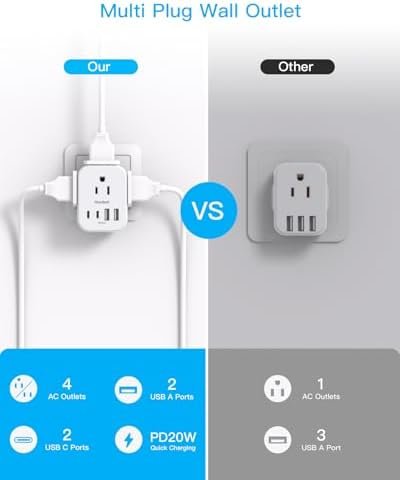 2 Pack PD 20W US to UK Ireland Travel Plug Adapter, Type G Power Adapter with 4 AC Outlets and 4 USB Ports (2 USB C), Travel Essentials for USA to Dubai Scotland British London England Hong Kong Irish - Image 7