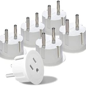 OREI American USA To European Plug Adapter – Type E/F Schuko Plug Adapter - Use in Germany, France, & More - CE Certified – For Mobile, Laptop & Camera Chargers - 6 Pack