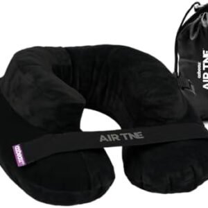 Cabeau Inflatable Travel Pillow – Air TNE – Adjustable, Lightweight, and Supportive for Sleeping on Airplanes, Trains, and Cars– Customized Fit and Compact Carrying Case (Midnight Black)