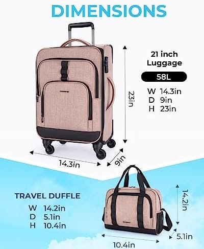 BAGSMART Expandable Carry on Luggage Airline Approved, Lightweight Carry on Suitcase with Spinner Wheels, Family Travel Suitcase with Duffle Bag - Pink - Image 6