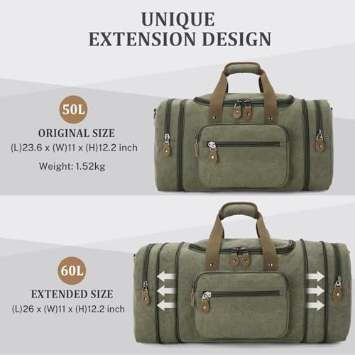 Gonex Canvas Duffle Bag for Travel 60L Duffel Overnight Weekender Bag (Army Green) - Image 5