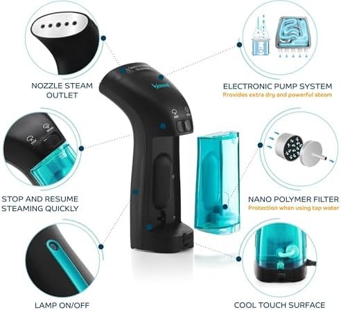 Travel Steamer for Clothes - Portable, Handheld for Clothing Garment and Fabric - No Spitting, Safe and Little Handy - Compact Home Mini Steamer for Curtain Metal Plate, 110V Only (Metal) - Image 4