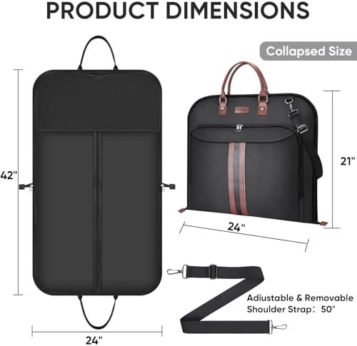 BALEINE Travel Garment Bag, Travel Suit Bag for Men, 42'' Waterproof Carry on Garment Bag for Hanging Clothes, Garment Duffel Bag for Travel Business (Black) - Image 4