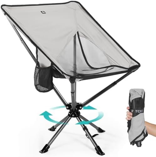 Swivel Portable Chair - Small Compact Collapsible Folding Chairs for Adults, Setup in 8 Seconds, Lightweight Outdoor Backpack Chair for Camping, Travel, Hiking, Beach, Support 300 LBS