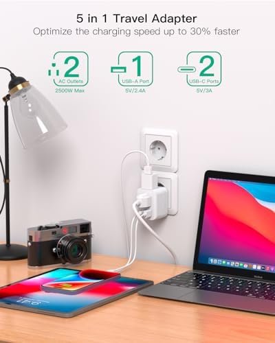 European Travel Plug Adapter, 2 Pack Foldable International Power Plug Adapter with 2 AC Outlets 3 USB Charging Ports(2 USB C), Travel Essentials - Image 4