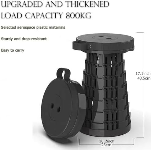 Portable Folding Stool Upgraded 2024, Load capacity 1200lb Camping Retractable Seat For Adults Outdoor, Barbecue, Travel, Fishing, Waiting In Line Lightweight Chair with three carabiners （Black） - Image 8
