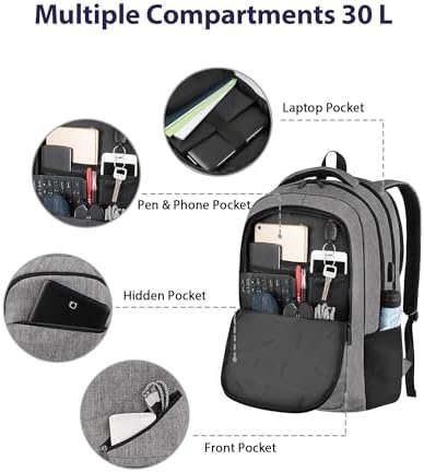 MATEIN Travel Laptop Backpack, 17 Inch Business Flight Approved Carry on Backpack, TSA Large Computer Bag for Men Women with USB Port and Trolley Sleeve, College School Tactical Book Bag, Grey - Image 8