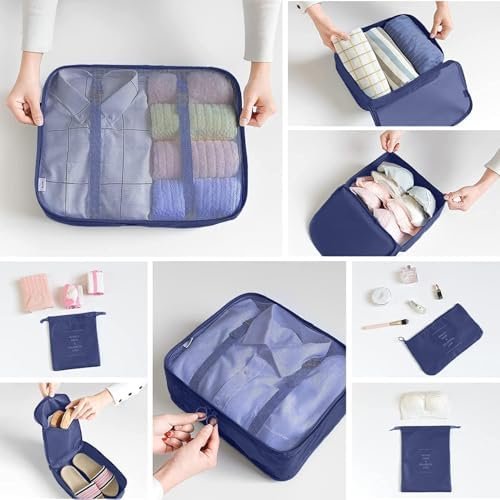 8 Set Packing Cubes for Suitcases Travel Luggage Packing Organizers,Travel Essentials Accessories Luggage Organizer with Shoe Bag Tioletry/Laundry Bag（Dark Blue） - Image 5