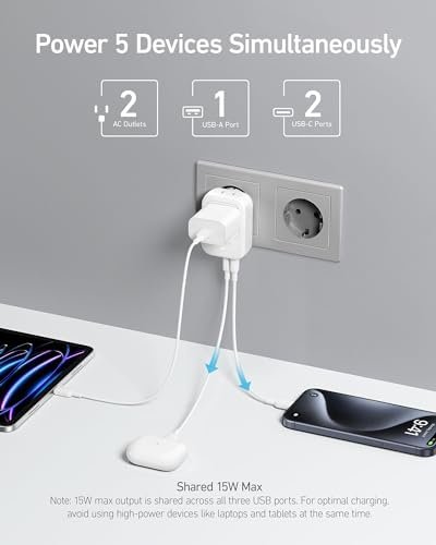Anker European Travel Plug Adapter, 15W USB-C & 2 AC Outlets, Fits Type E/F Sockets, Compact for iPhone, iPad & More (Not Compatible with Type L/G Sockets) - Image 3