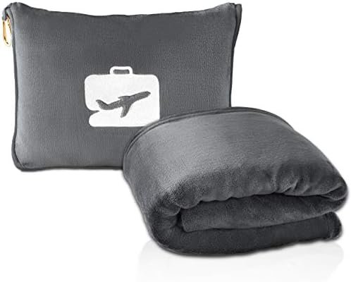 EverSnug Travel Blanket and Pillow - Ultra-Soft, Compact & Lightweight, 65x40 Inches, with Carry Case, Luggage Sleeve & Backpack Clip for Airplane Comfort (Grey)