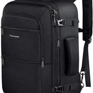 Vancropak Carry On Backpack, 40L Expandable Extra Large Travel Backpack, Flight Approved Water Resistant Luggage Suitcase Daypack, Lightweight College Business Weekender Bag for Men & Women, Black