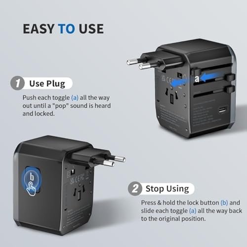 EPICKA Universal Travel Adapter, International Power Adapter with 2 USB-A & 3 USB-C Ports Wall Charger - Worldwide Travel Essentials, European Travel Plug Adapter for UK/US/AU (TA-105C, Black) - Image 6