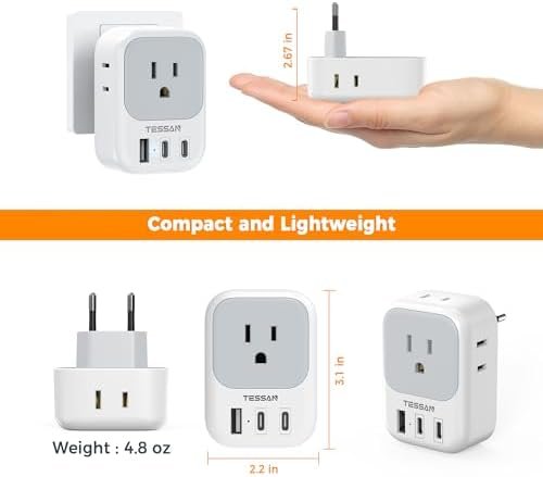 2 Pack European Travel Plug Adapter, TESSAN US to Europe Plug Adapter with 4 Electrical Outlets 3 USB Ports (2 USB C), Type C Power Adaptor for EU International Italy Iceland Spain France Germany - Image 5