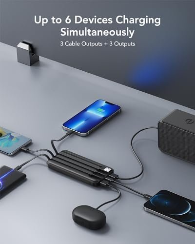 Portable Charger with Built in Cables, Portable Charger with Cords Wires Slim 10000mAh Travel Essentials Battery Pack 6 Outputs 3A High Speed Power Bank for iPhone Samsung Pixel LG Moto iPad - Image 4