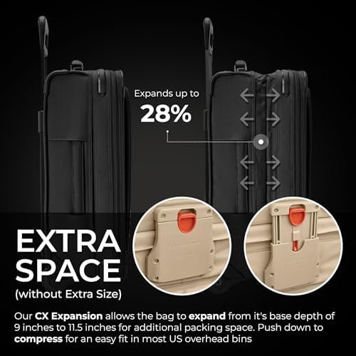Briggs & Riley Essential 22" Carry On Expandable Spinner - Luggage for Travel, Suitcases with Wheels, Softside Rolling Bag for Men & Women, Self-Repairing Zipper - Baseline Collection, Black - Image 3