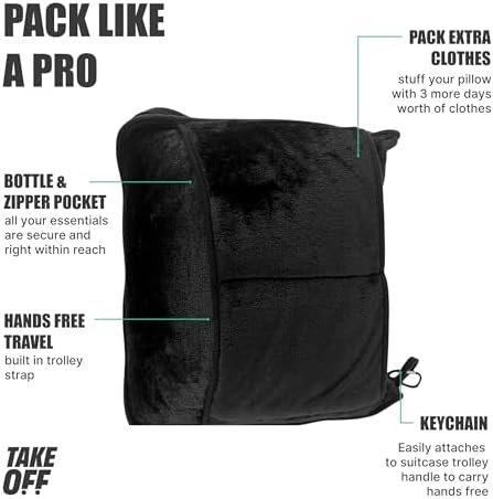 TAKE OFF All-in-One Travel Blanket and Pillow - Super Soft Microfiber Fabric, 3 Day Clothing Storage with Secure Zipper Pockets Keep Valuables Safe, Hand Free Trolley Holder, Ultimate Travel Accessory - Image 3