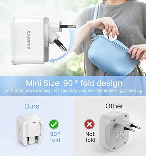 2 Pack Foldable European Travel Plug Adapter with 3 USB (1 USB-C Port) and 1 AC Power Outlet Charger for US to Most of Europe France Germany Spain and Italy (Type C/L) - Image 3