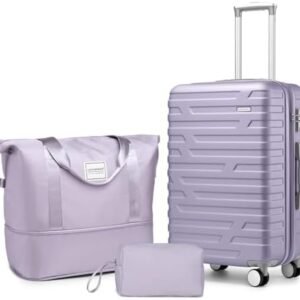 LARVENDER Luggage Sets 3 Piece, Hardside 20 Inch Carry on Luggage Airline Approved Suitcase Set with Spinner Wheels TSA Lock, Lightweight Rolling Suitcase for Men and Women, Lavender