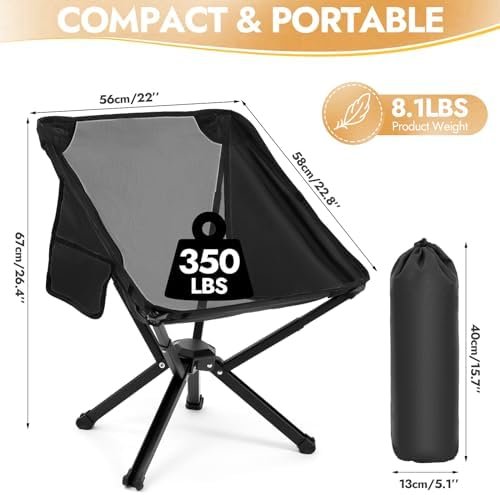 2 Pack Portable Chairs, Camping Chairs Supports 350 LBS ，Lightweight Folding Chair - Backpacking Chair for Outdoor Camping, Beach, Fishing, Picnic, Lawn, Concert, Hiking, Black - Image 3
