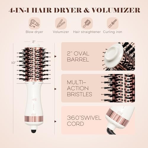 Travel Blow Dryer Brush in one, Dual Voltage Mini Hot Air Brush, Hair Trends Nano Titanium 2 Inch One Step Hair Dryer and Styler Volumizer Oval Shape - Image 4