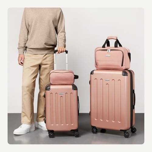 Amazon Basics 4-Piece Luggage Set, Including Two Hardside Suitcases With Multi-directional Spinner Wheels (22" Carry-On and 28" Checked), 15" Tote Bag and 10" Compact Travel Bag, Rose Gold - Image 3