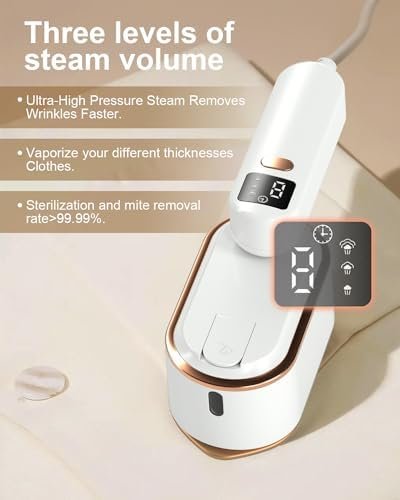 Travel Steamer Iron for Clothes - 1200W Handheld Size Portable Travel Steamer, 3 Steam Levels Clothes Steamer with LCD Screen, 10S Fast Heat-up Steamer for Dress Shirt Home Travel (White) - Image 4