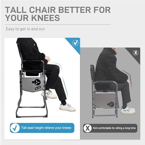 EVER ADVANCED Portable 30.7" Seat Height Tall Folding Camping Chair Directors Chair High Foldable Bar Stool with Side Table for Makeup Artist, Sports Event, Craft Show, Supports 350LBS Black Grey - Image 5
