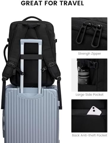 LOVEVOOK Travel Carry on Backpack, Large 40L Personal Item Travel Bag for Men & Women Flight Approved with 3 Packing Cubes, Suitcase Water Resistant Luggage Daypack Business Weekender Bag, Black - Image 8