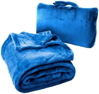 Cabeau Fold ‘N Go Travel Blanket Doubles as Neck Support Pillow, Versatile Lumbar Support Cushion, with Compact Travel Case - French Microfiber (Blue) - Image 7