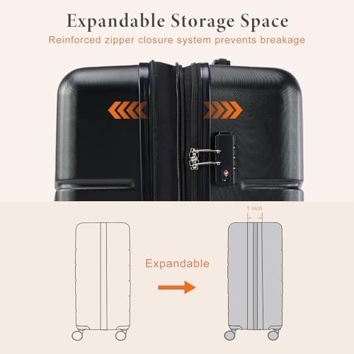 Sweetcrispy Carry on Luggage, Hard Shell ABS, Double Spinner Wheels Lightweight Suitcase TSA Lock, Natural Black, 28 Inch - Image 6