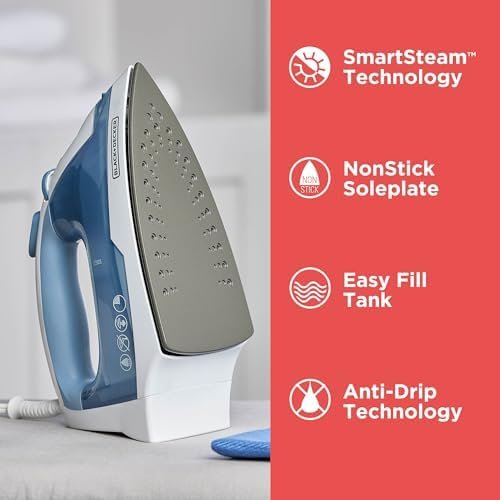 BLACK+DECKER Easy Steam Compact Iron for Clothes, Automatic Shutoff, Nonstick Plate, Light Weight, 1200 Watts - Image 2