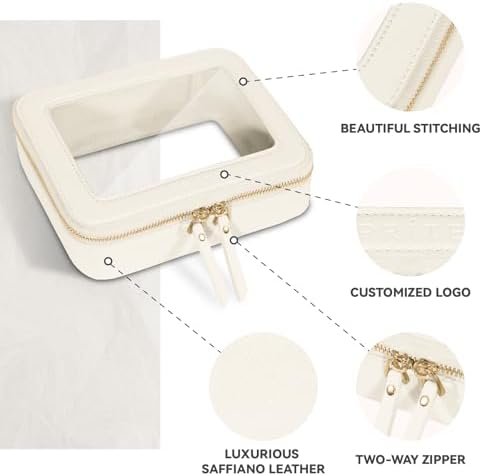 Prite Clear Makeup Bag Cosmetic Organizer Case Waterproof Travel Toiletry Bag Skincare Pouch with Golden Zipper(Beige) - Image 4