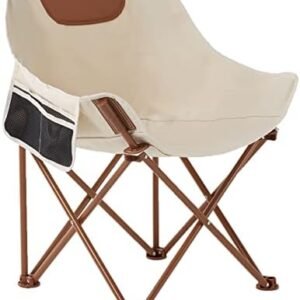 Portable Lightweight Camping Chair, Foldable Chair with Carry Bag and Side Pocket, Compact Outdoor Chair for Camping Hiking Fishing Beach Picnic (Khaki)